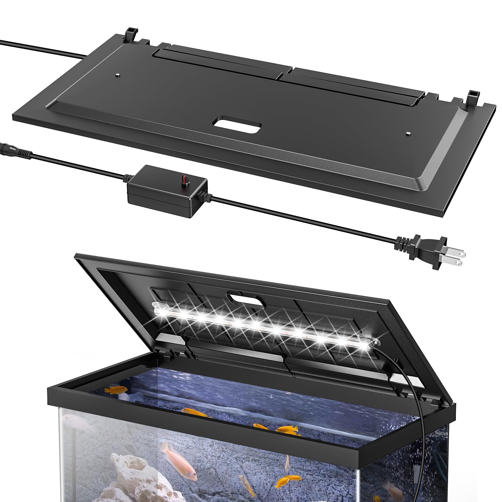 Blosail LED aquarium hood cover protects fish and reduces evaporation with bright light.