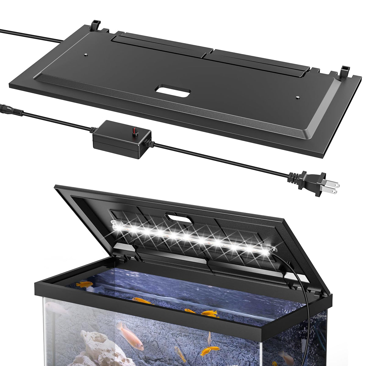 Blosail LED aquarium hood cover protects fish and reduces evaporation with bright light.