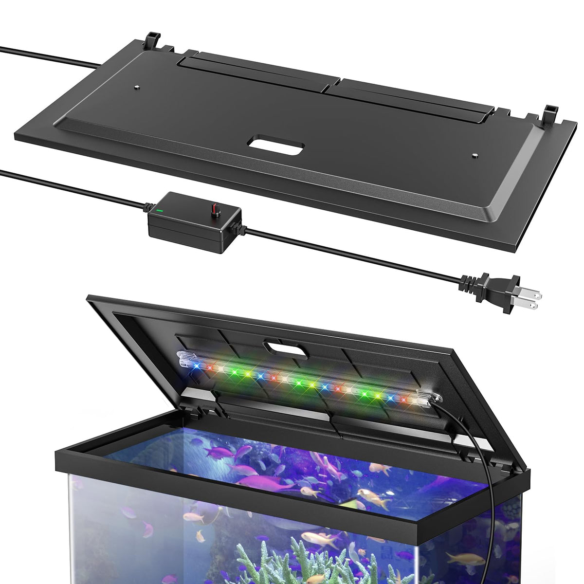 Blosail LED Aquarium Hood with light lid protects fish and reduces evaporation.