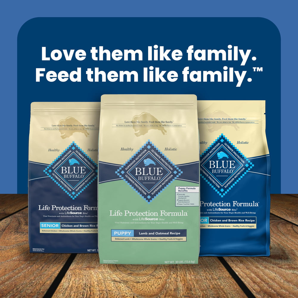 Blue Buffalo 34-pound bag for growing puppies.