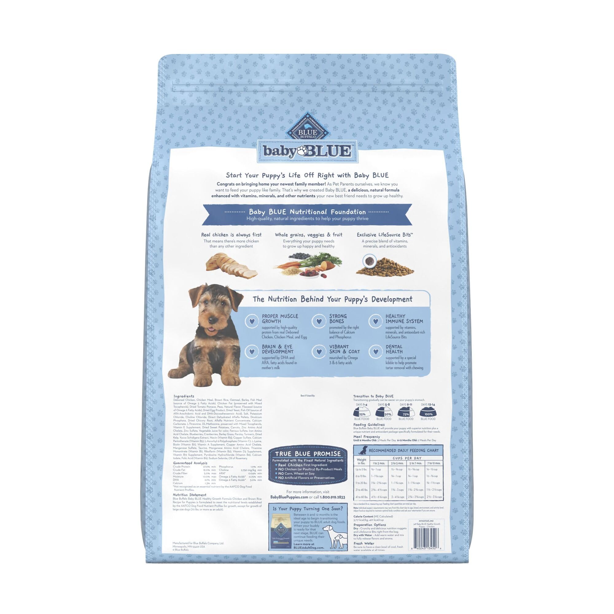 Blue Buffalo Baby BLUE with DHA and ARA supports cognitive development.