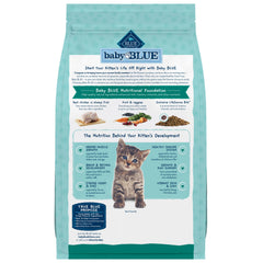 Blue Buffalo Baby Blue kitten food ingredients close-up highlights grain-free formula.