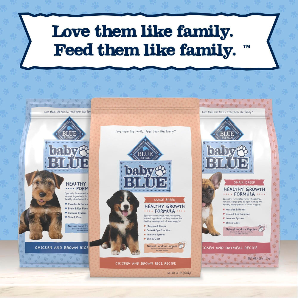 Blue Buffalo Baby BLUE natural large breed puppy feeding experience at home.