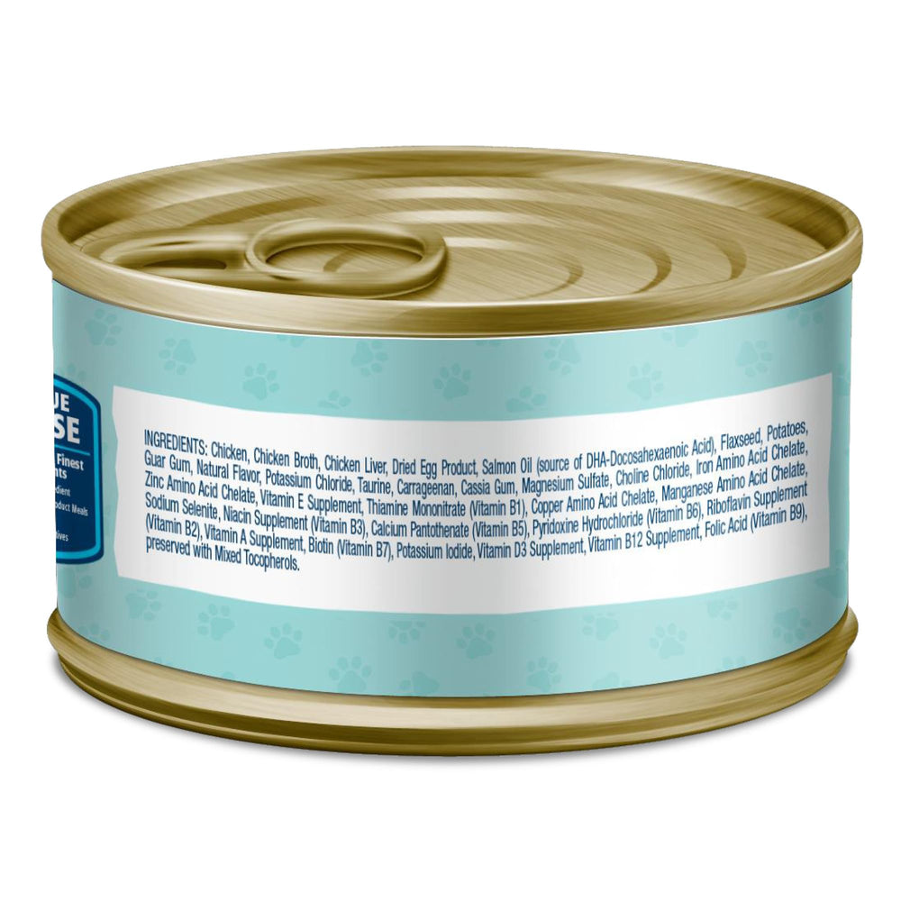 Blue Buffalo Baby BLUE kitten wet food grain-free formula supports active development.