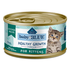 Blue Buffalo Baby BLUE kitten food can shows real chicken first ingredient for healthy growth.