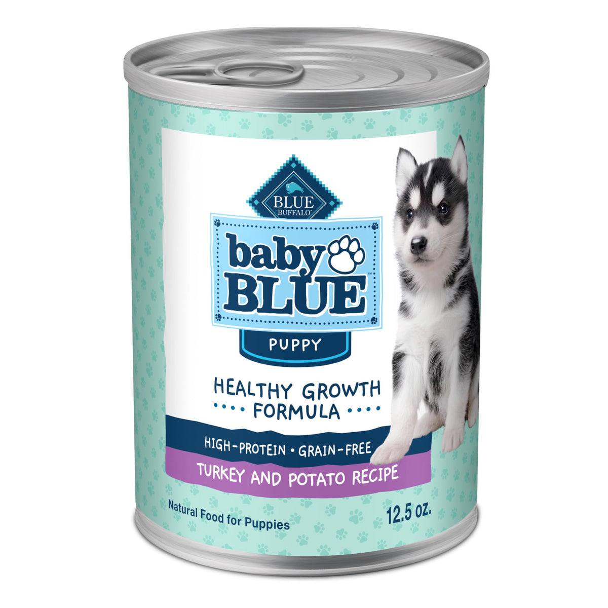 Blue Buffalo Baby BLUE wet puppy food can with turkey and vegetables supporting healthy growth