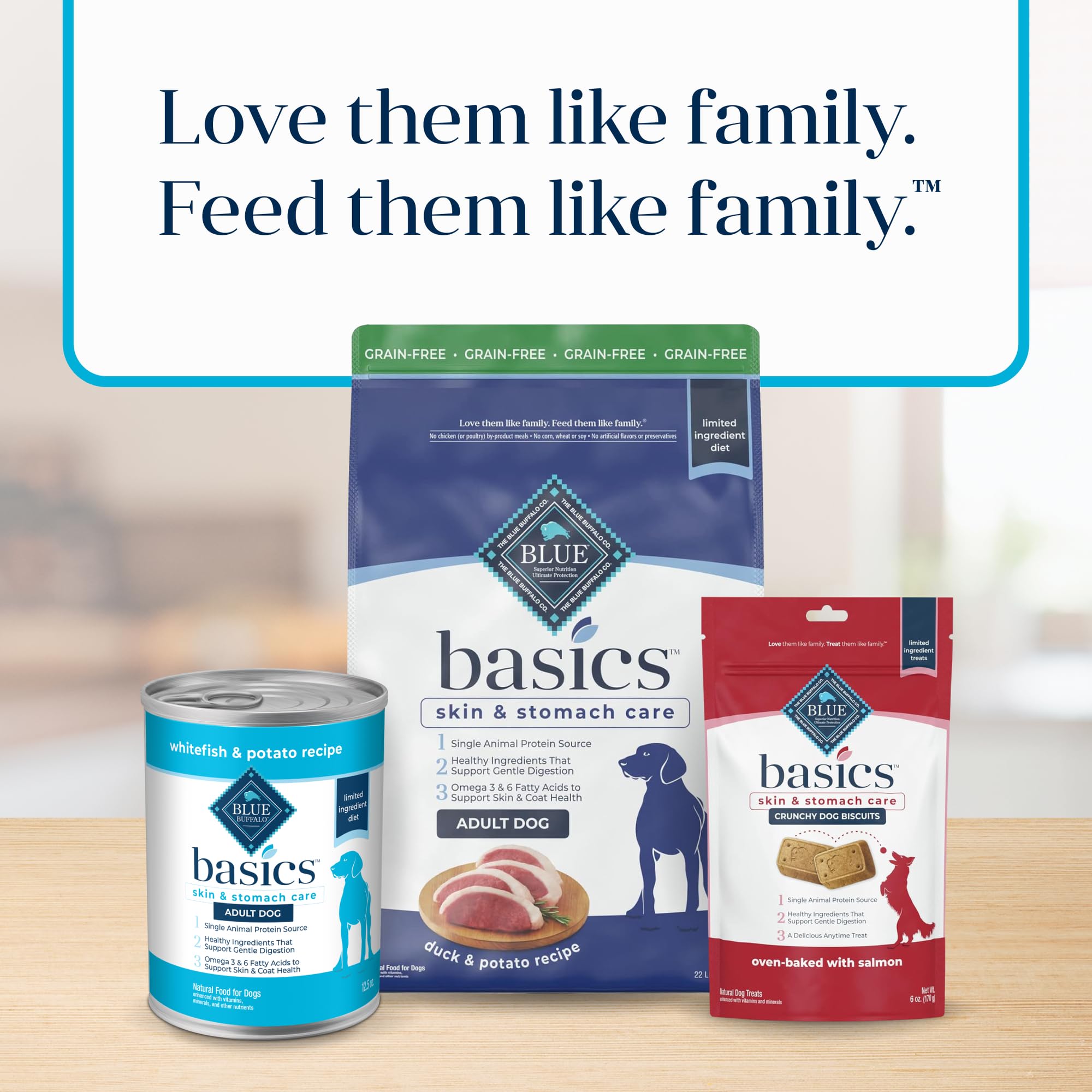 Blue Buffalo Basics twelve-count can label highlight convenience