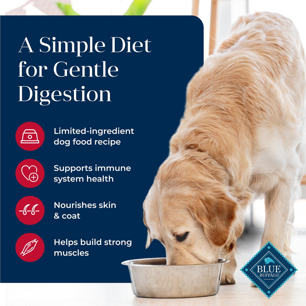 Blue Buffalo Basics Adult Dog Formula kibble close-up shows gentle digestion capability.