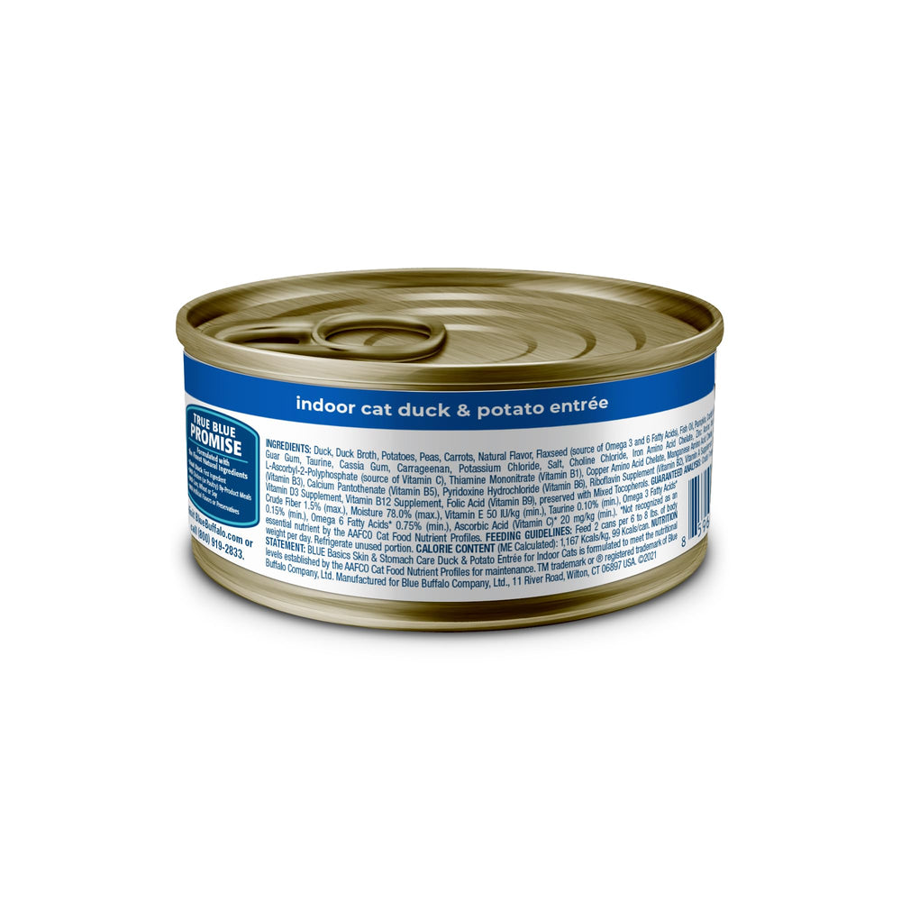 Blue Buffalo Basics Duck and Potato serving image showing grain-free recipe for sensitive stomachs