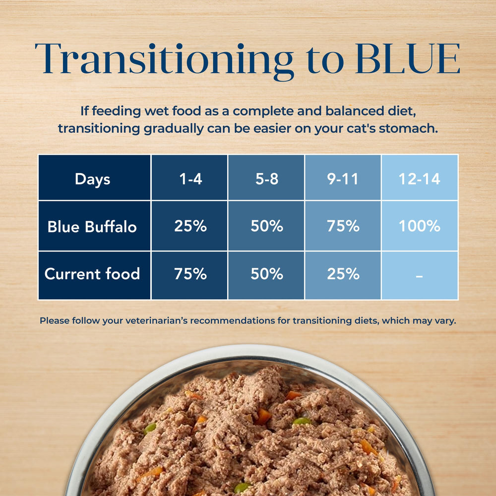 Indoor cat enjoying meal with Blue Buffalo Basics duck entree grain-free recipe