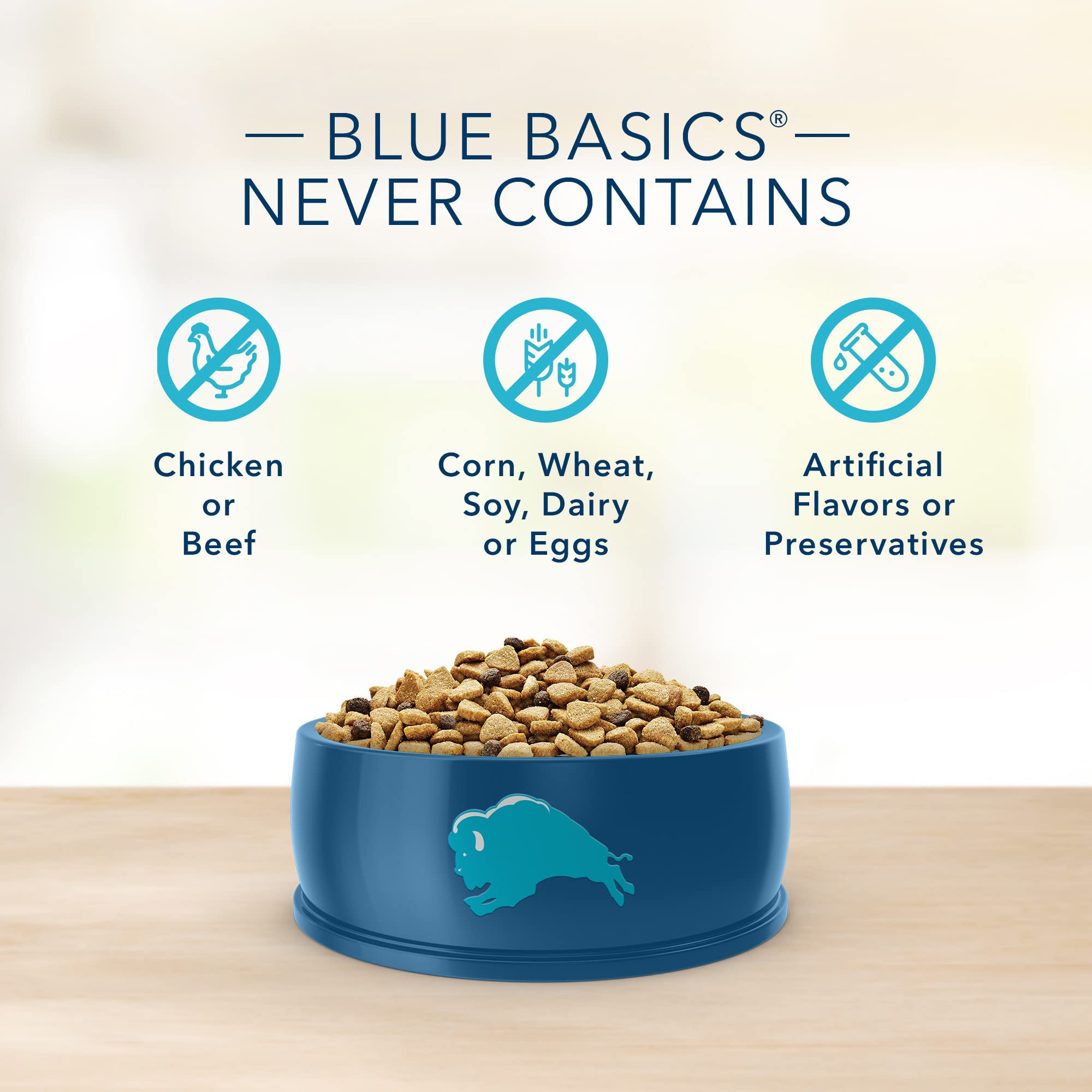 Blue Buffalo Basics 24-lb bag demonstrates convenient bulk feeding.