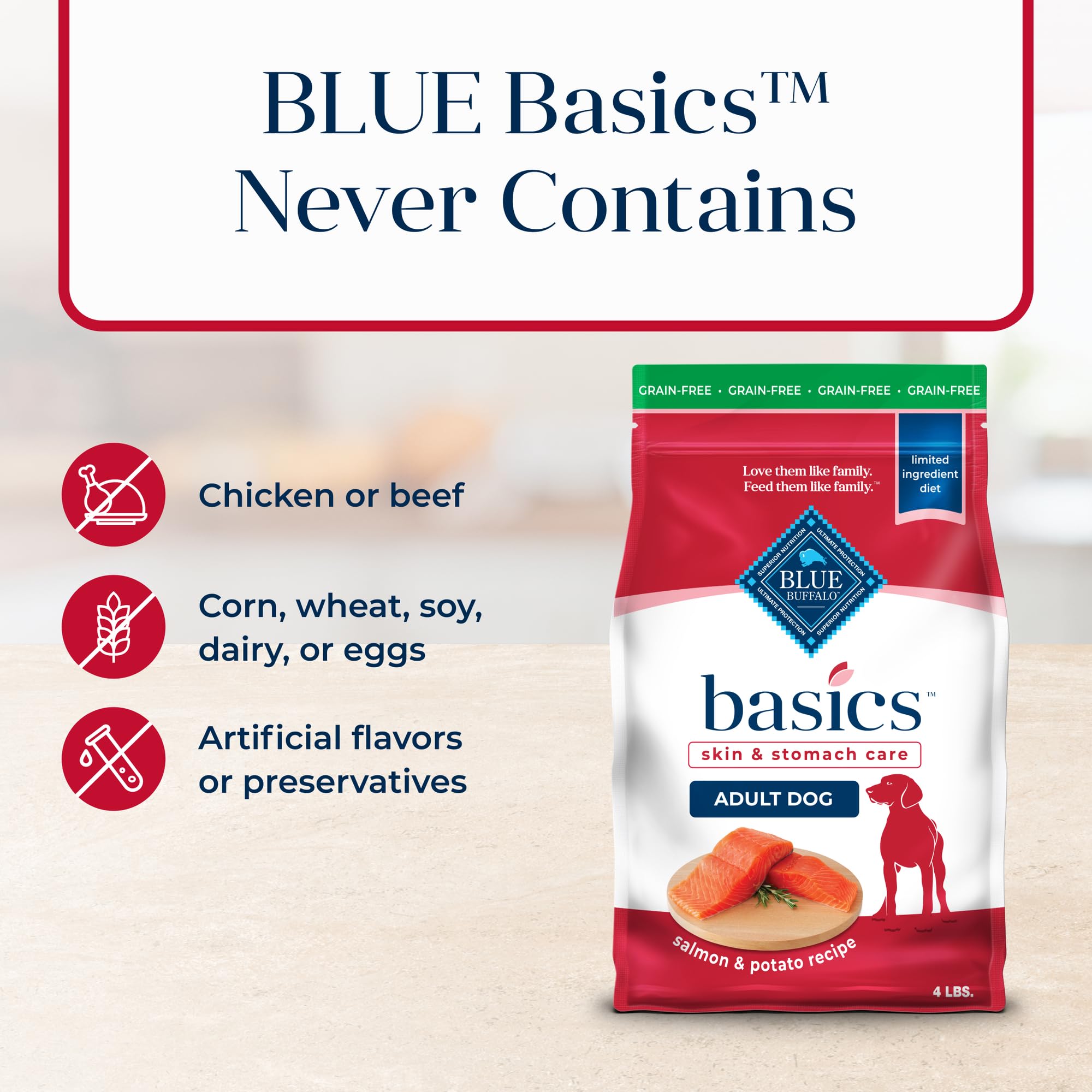 Blue Buffalo Basics no corn wheat or soy in recipe.