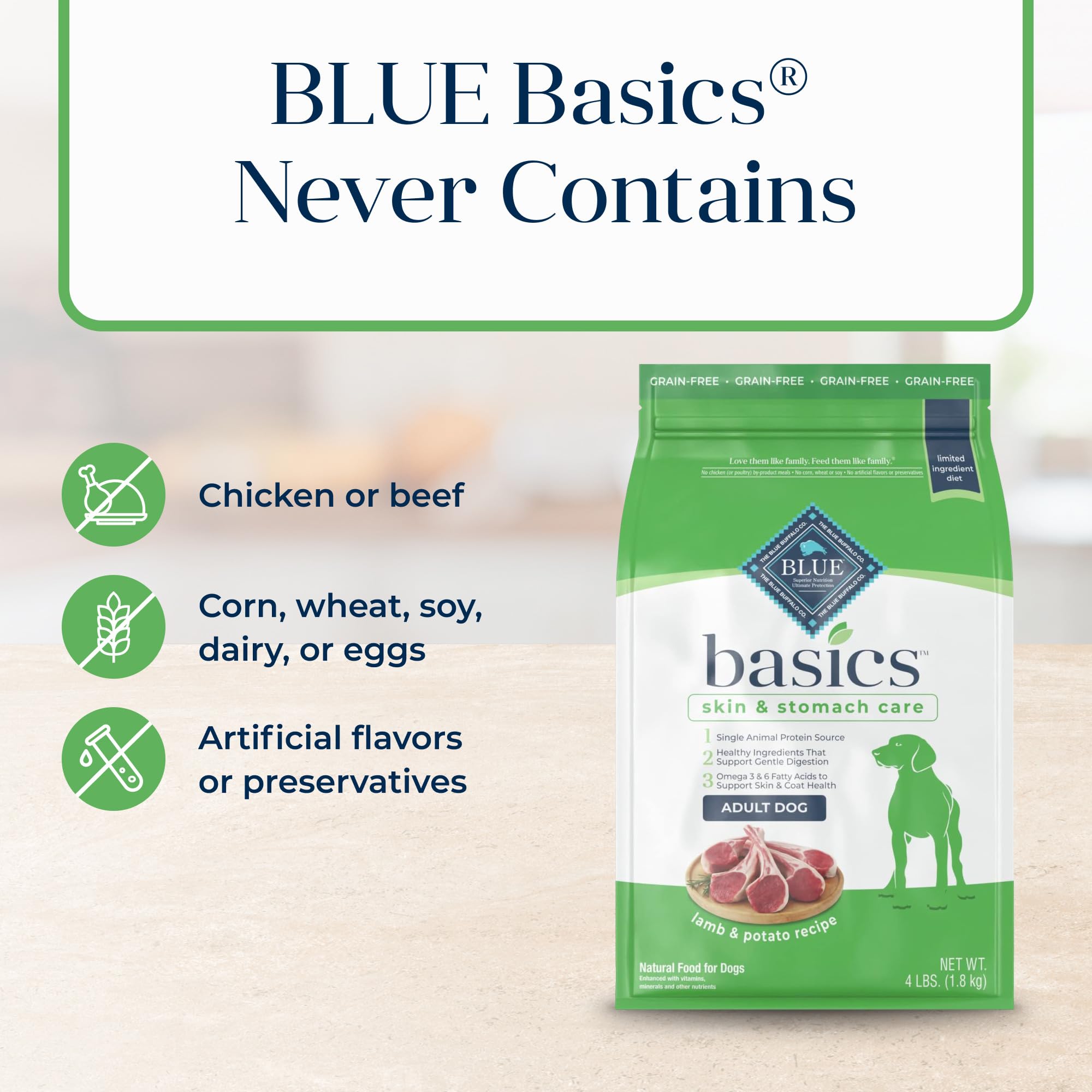 Blue Buffalo Basics USA-made recipe emphasizes natural ingredients and quality control