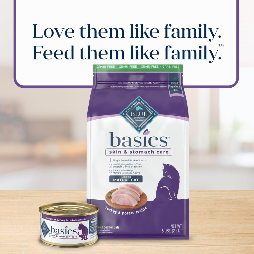 Blue Buffalo Basics 5-lb bag ideal for small to medium indoor cats.
