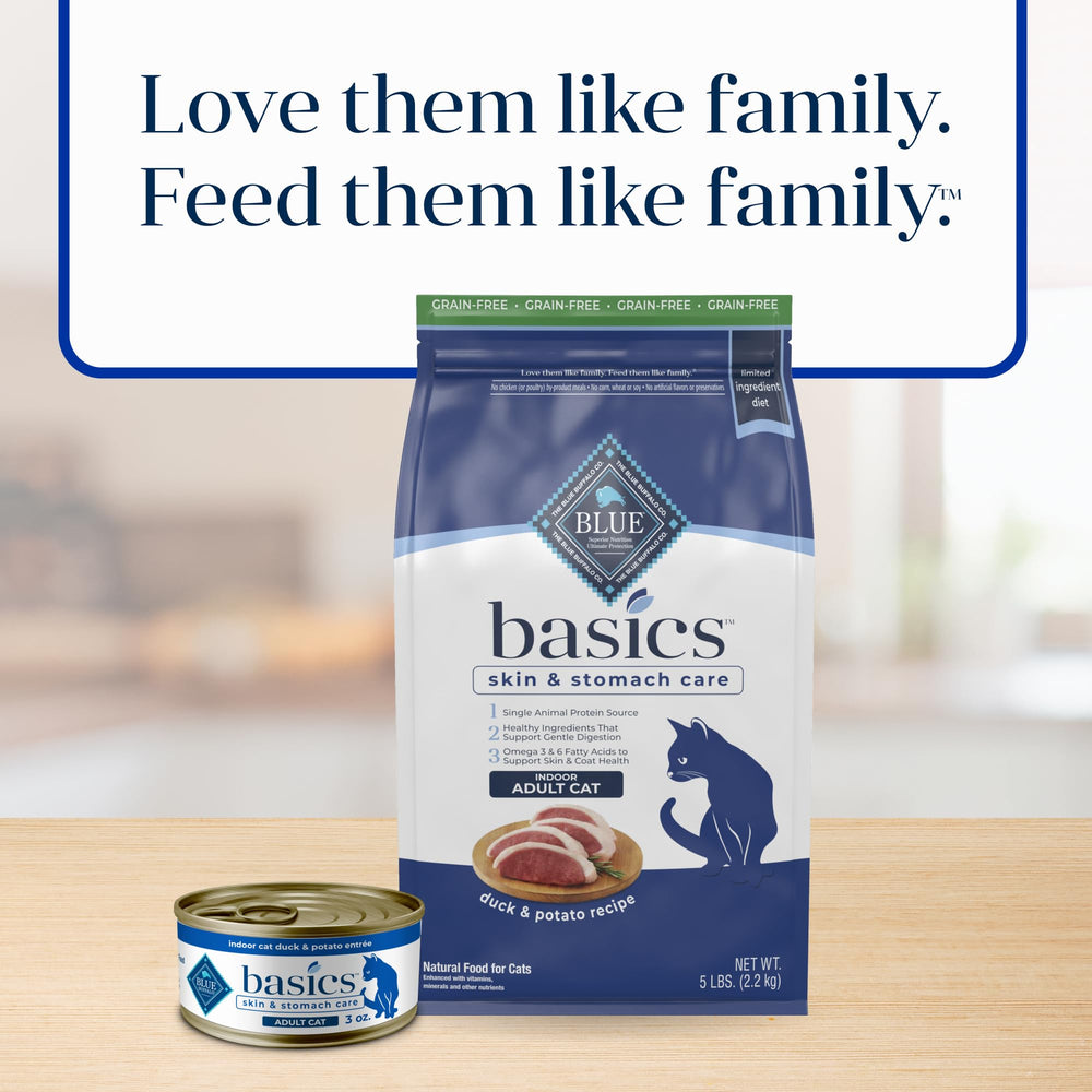 Blue Buffalo Basics enhanced packaging illustrating ingredients and benefits