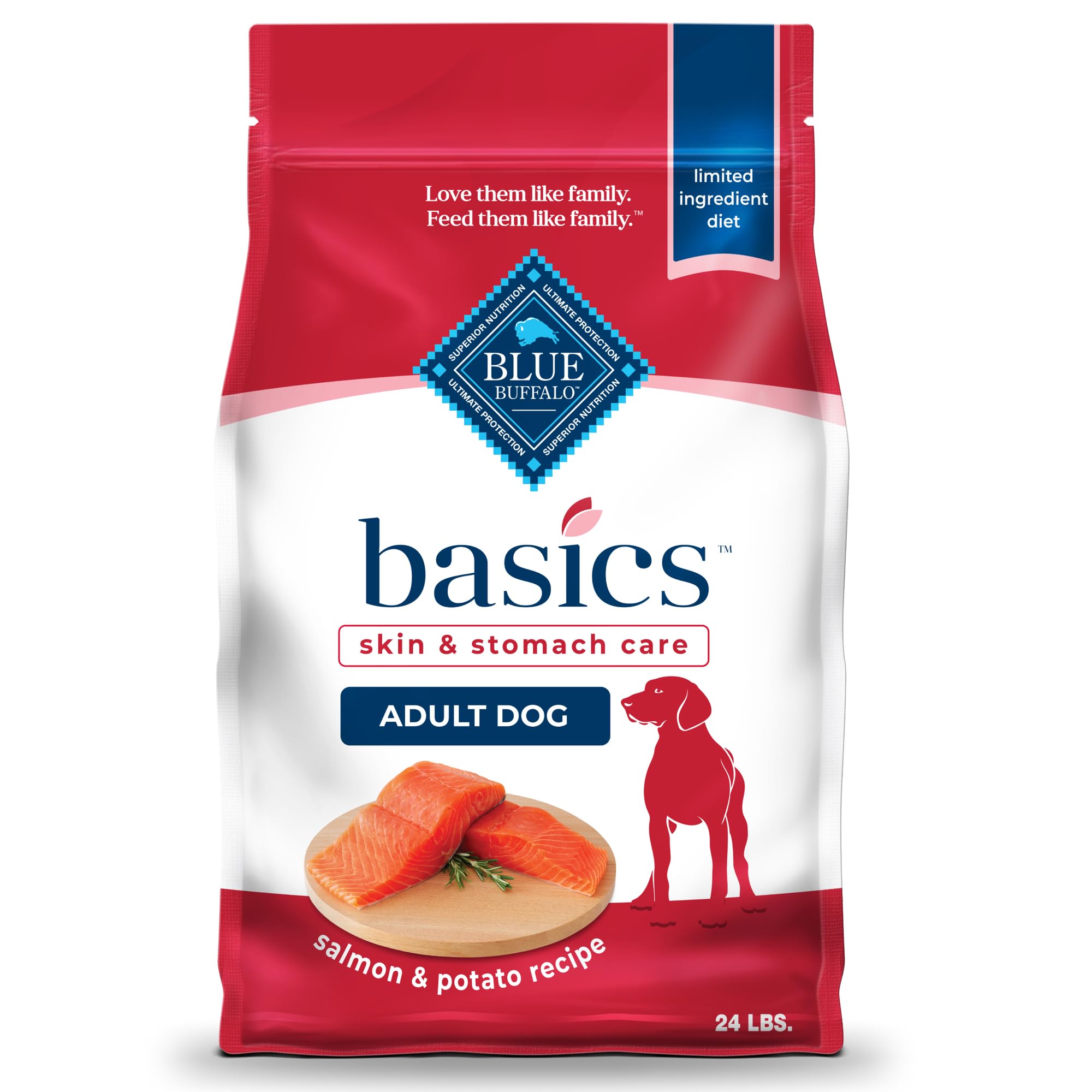Blue Buffalo Basics Salmon first ingredient supports healthy coat and digestion.