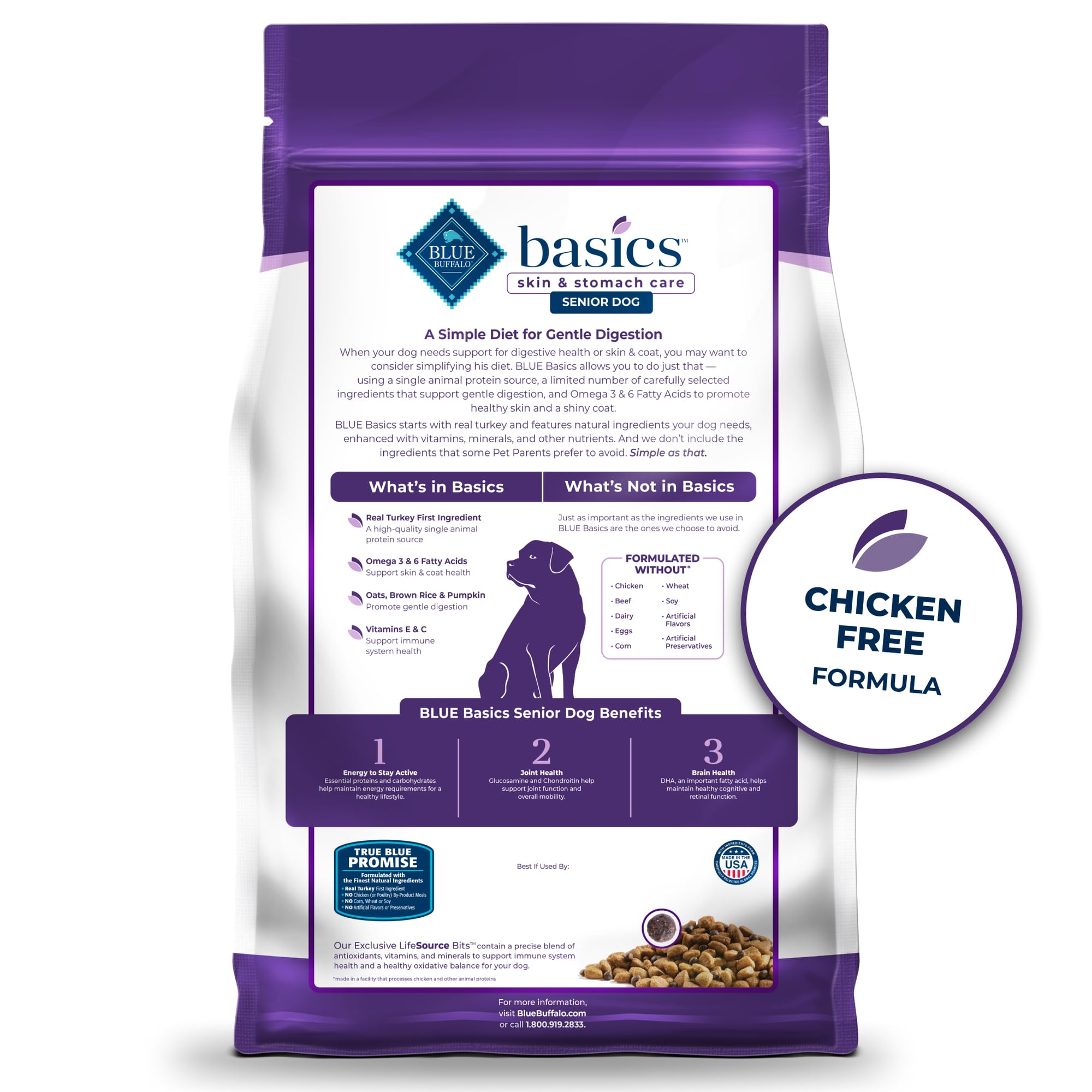 Blue Buffalo Basics Senior kibble with real turkey first ingredient