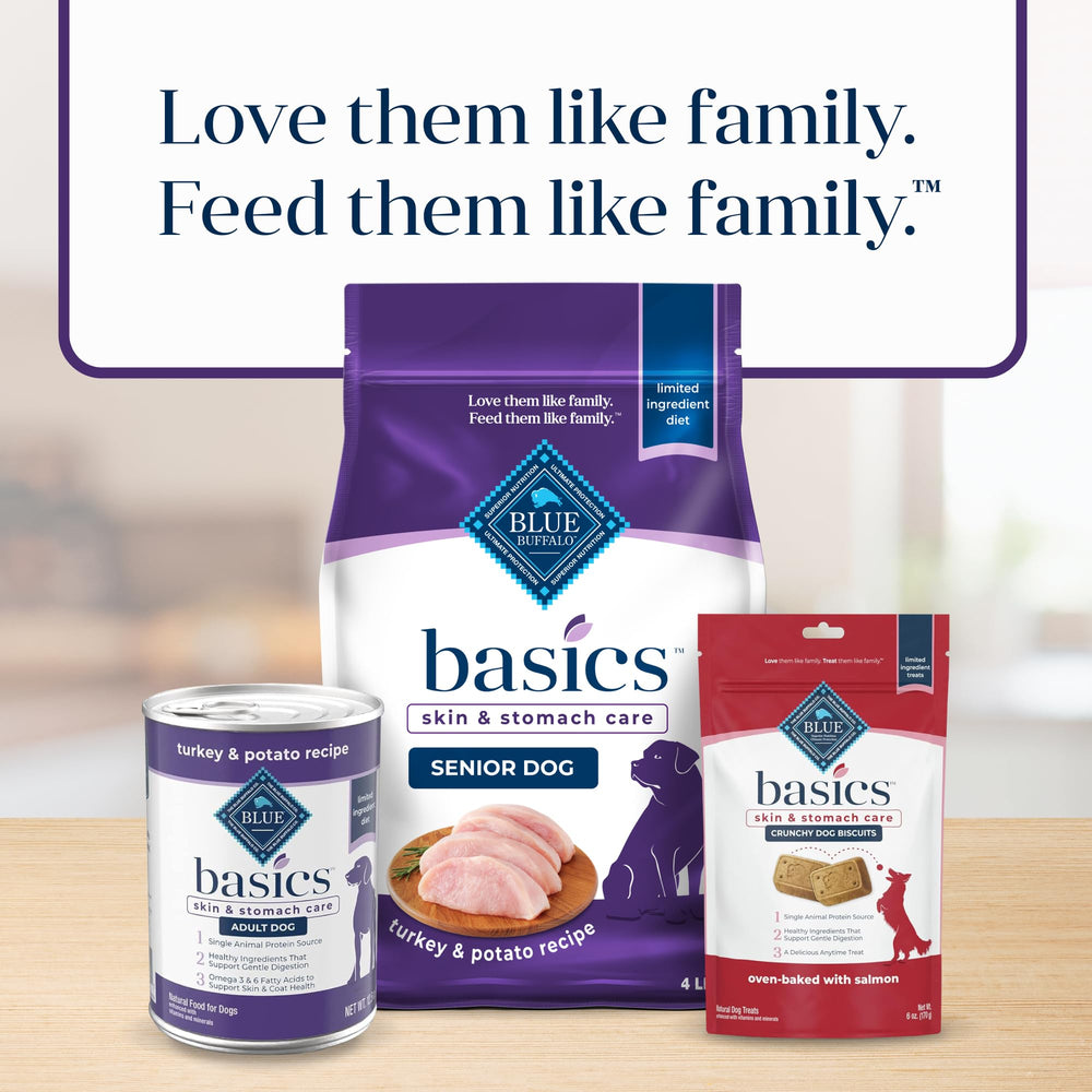 Blue Buffalo Basics Senior balanced turkey and potato meal for steady energy