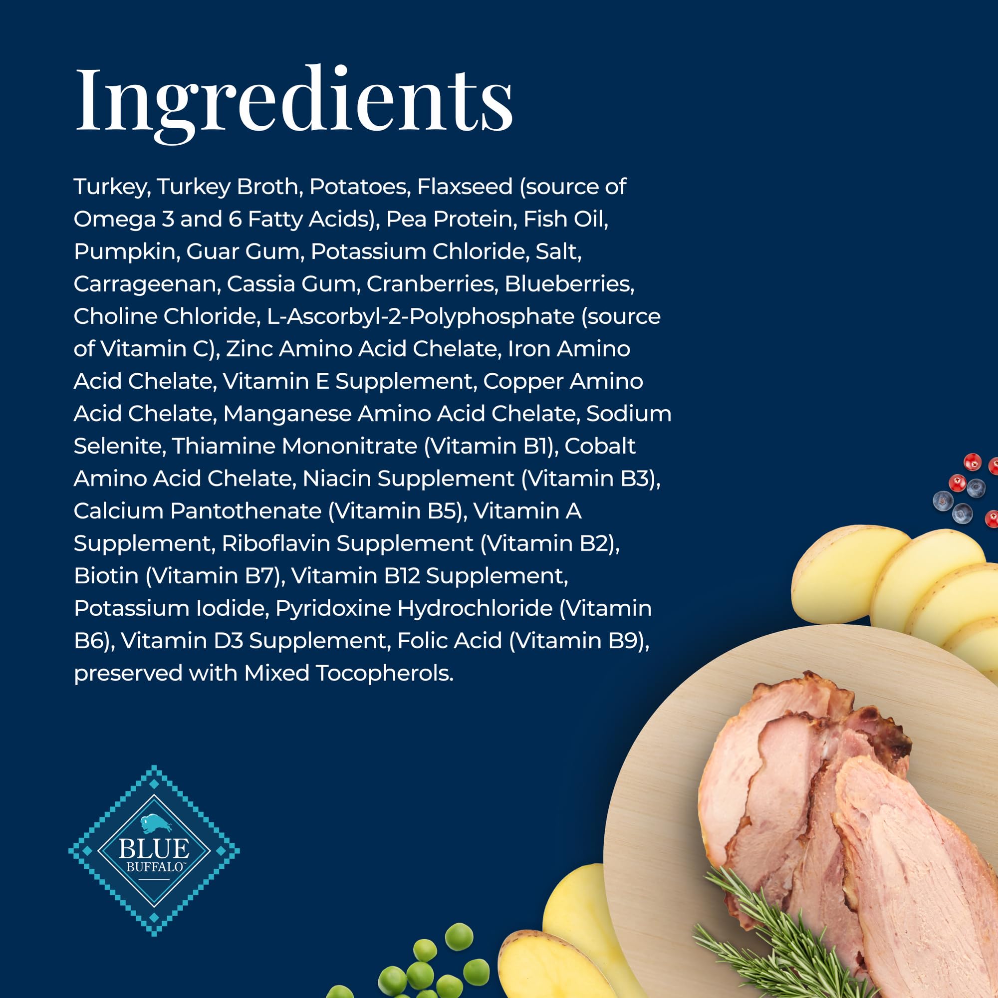 Blue Buffalo Basics turkey-first ingredient image shows premium protein choice for dogs.