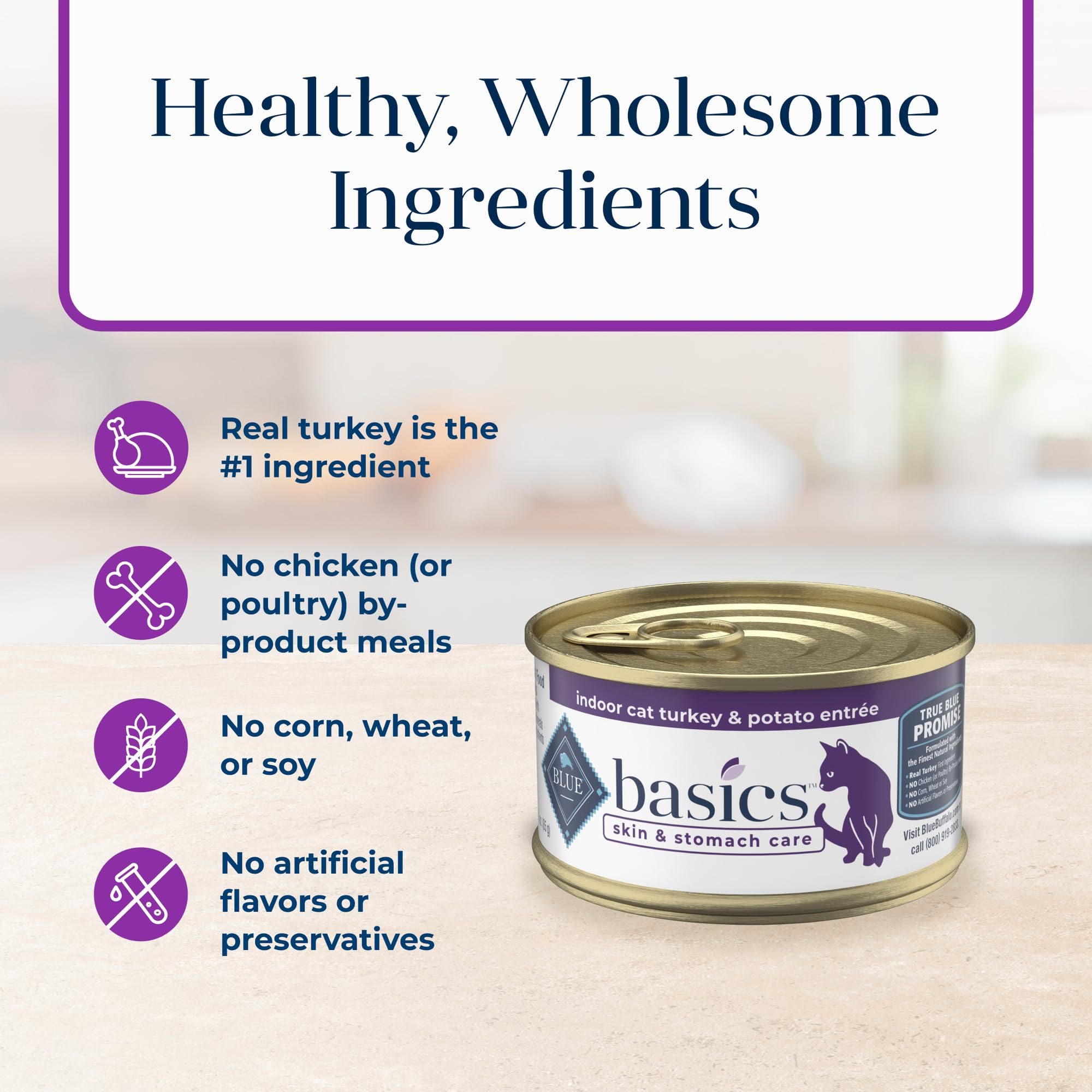 Blue Buffalo Basics turkey recipe canned cat food for meals.