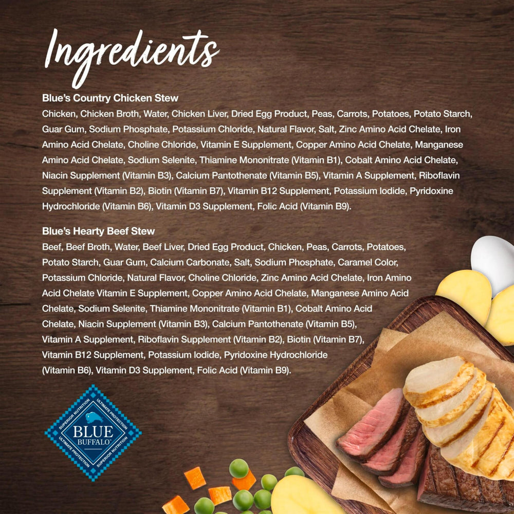 Blue Buffalo beef chunks in stew illustrate hearty texture for dogs.