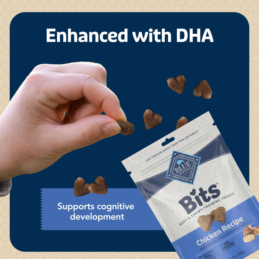 Blue Buffalo Bits corn, wheat, soy free for sensitive dogs.