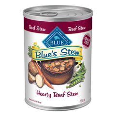 Blue Buffalo Blues Stew beef cans label close-up highlights grain-free ingredients
