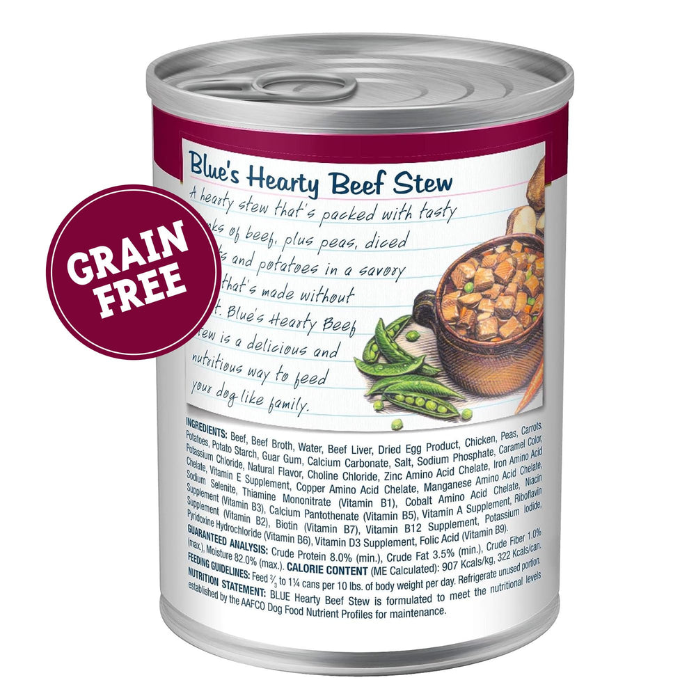 Blue Buffalo Blues Stew beef cans side view showcases hearty gravy