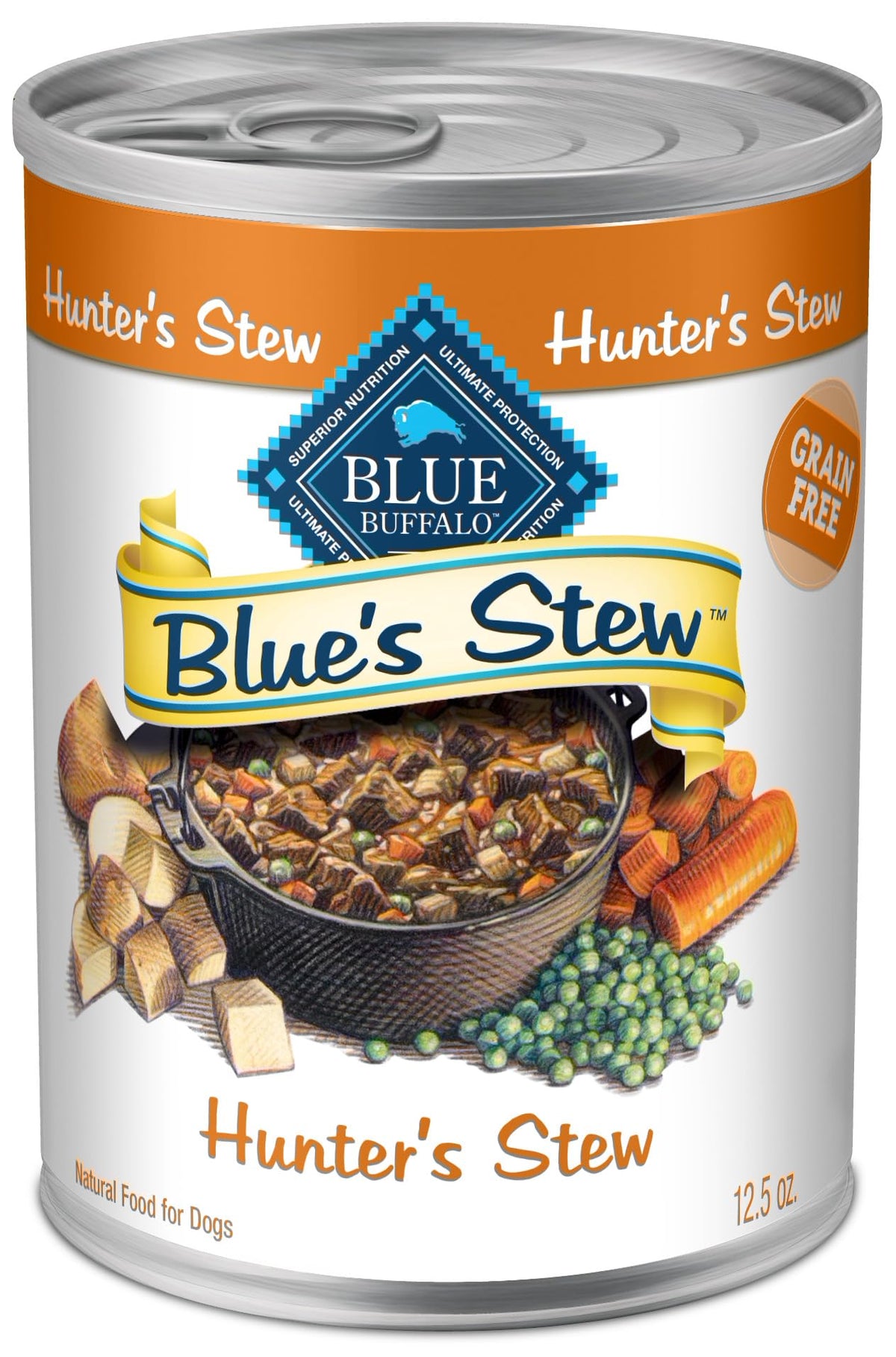 Blue Buffalo Blues Stew with duck chunks in gravy supports healthy energy for adult dogs.