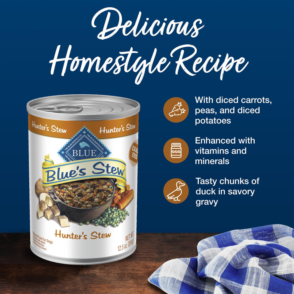 Blue Buffalo Blues Stew no chicken by-product supports sensitive diets.