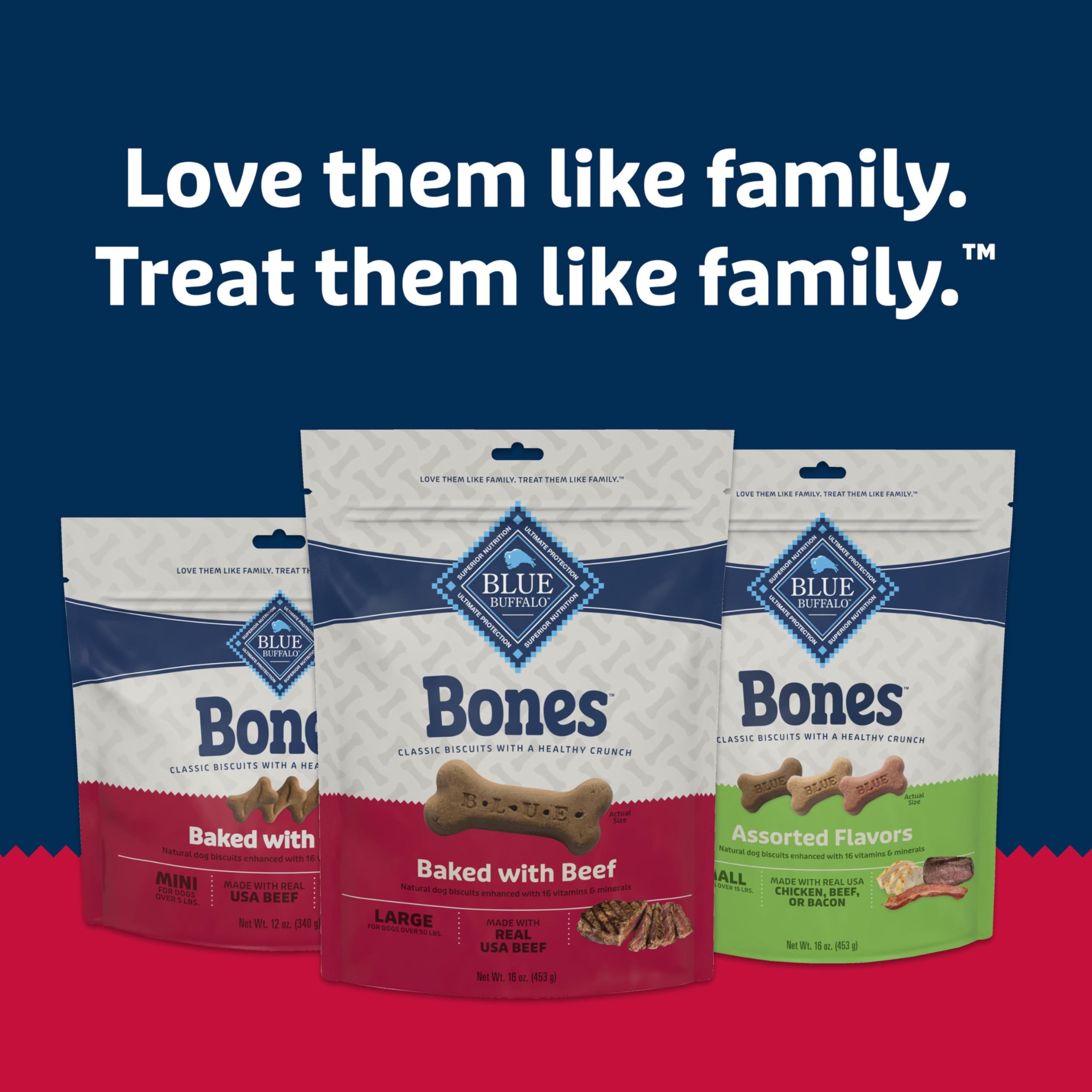 Blue Buffalo Bones beef flavor biscuits designed to reward good behavior