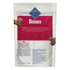 Blue Buffalo Bones bone shaped biscuits showing crunch and wholesome ingredients for daily rewards