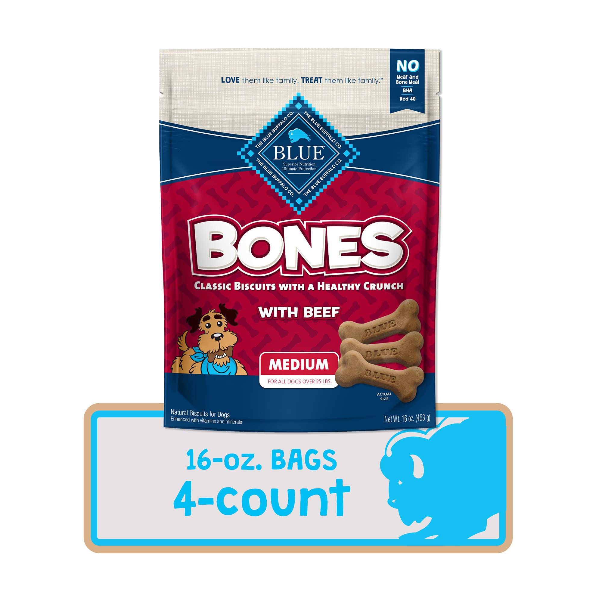 Blue Buffalo Bones medium-dog biscuits, great crunchy reward for daily routines.