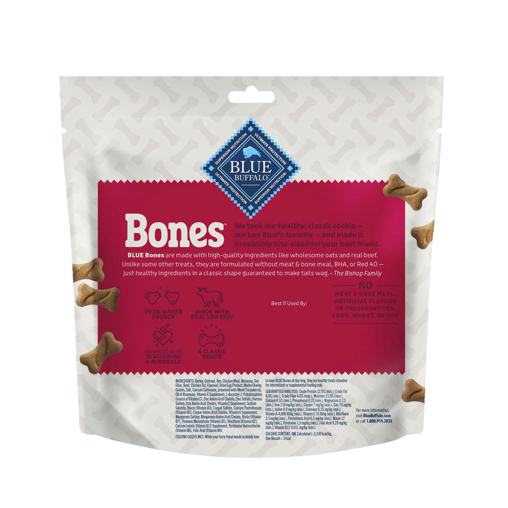 Close-up of crunch texture on Blue Buffalo Bones mini beef biscuits.