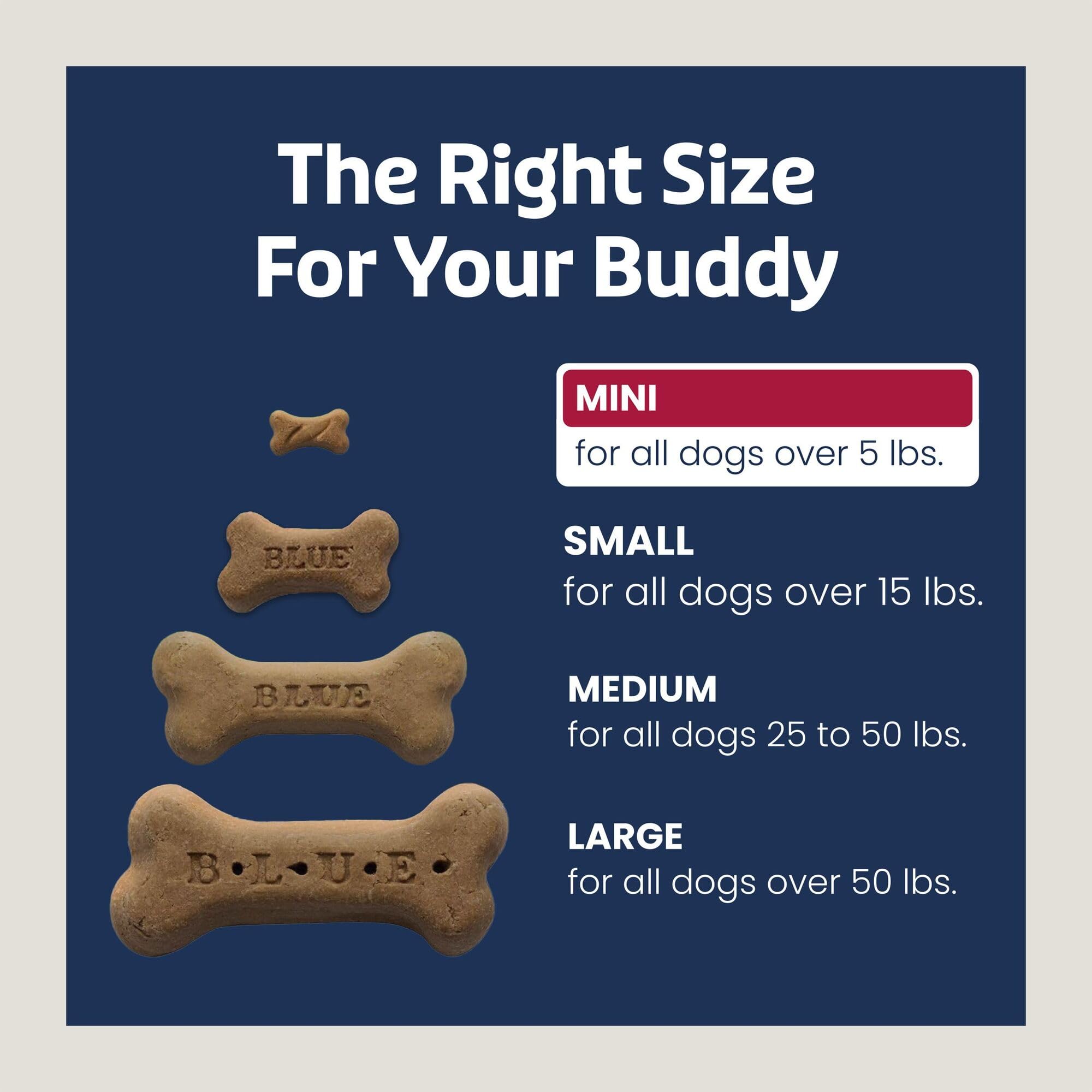 Natural ingredients label close-up on Blue Buffalo Bones mini beef biscuits.
