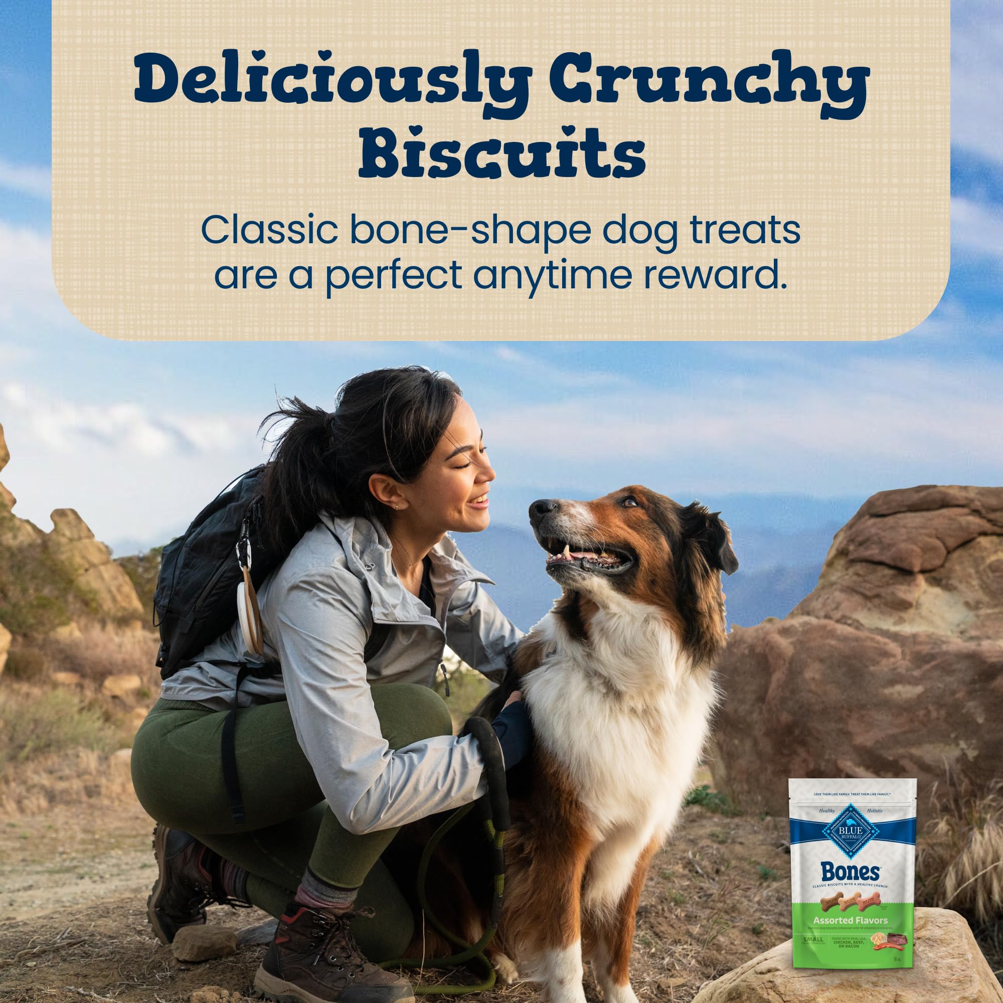 Blue Buffalo Bones small classic bone shape, iconic design with wholesome ingredients.