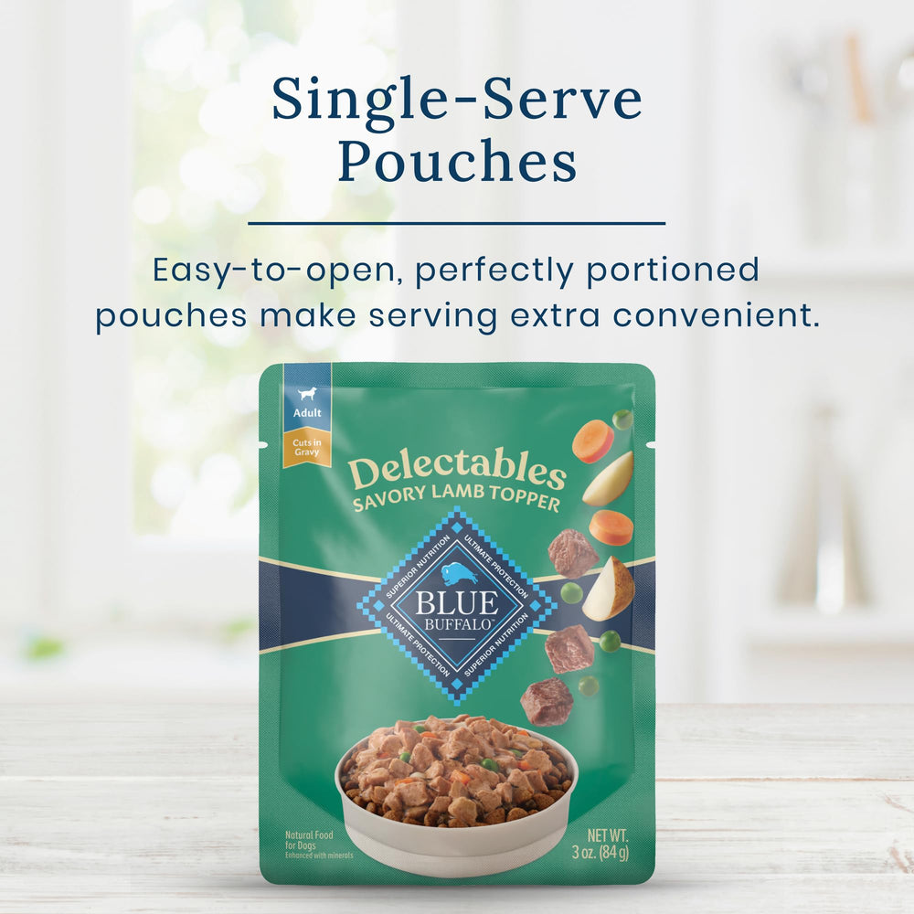 Blue Buffalo Delectables Lamb Dinner Topper delivers natural ingredients for balanced meals.