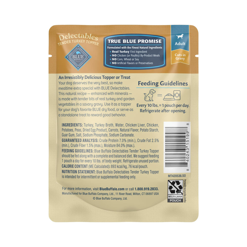 Blue Buffalo Delectables Tender Turkey Topper served on dry food for flavor