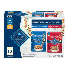 Blue Buffalo Delectables toppers chicken in gravy pouch enhances dry meals.