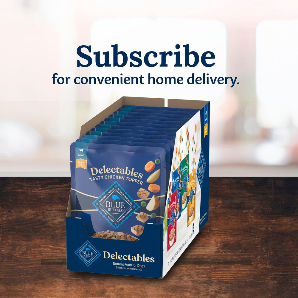 Blue Buffalo Delectables toppers ideal for dogs who love flavorful add-ons.