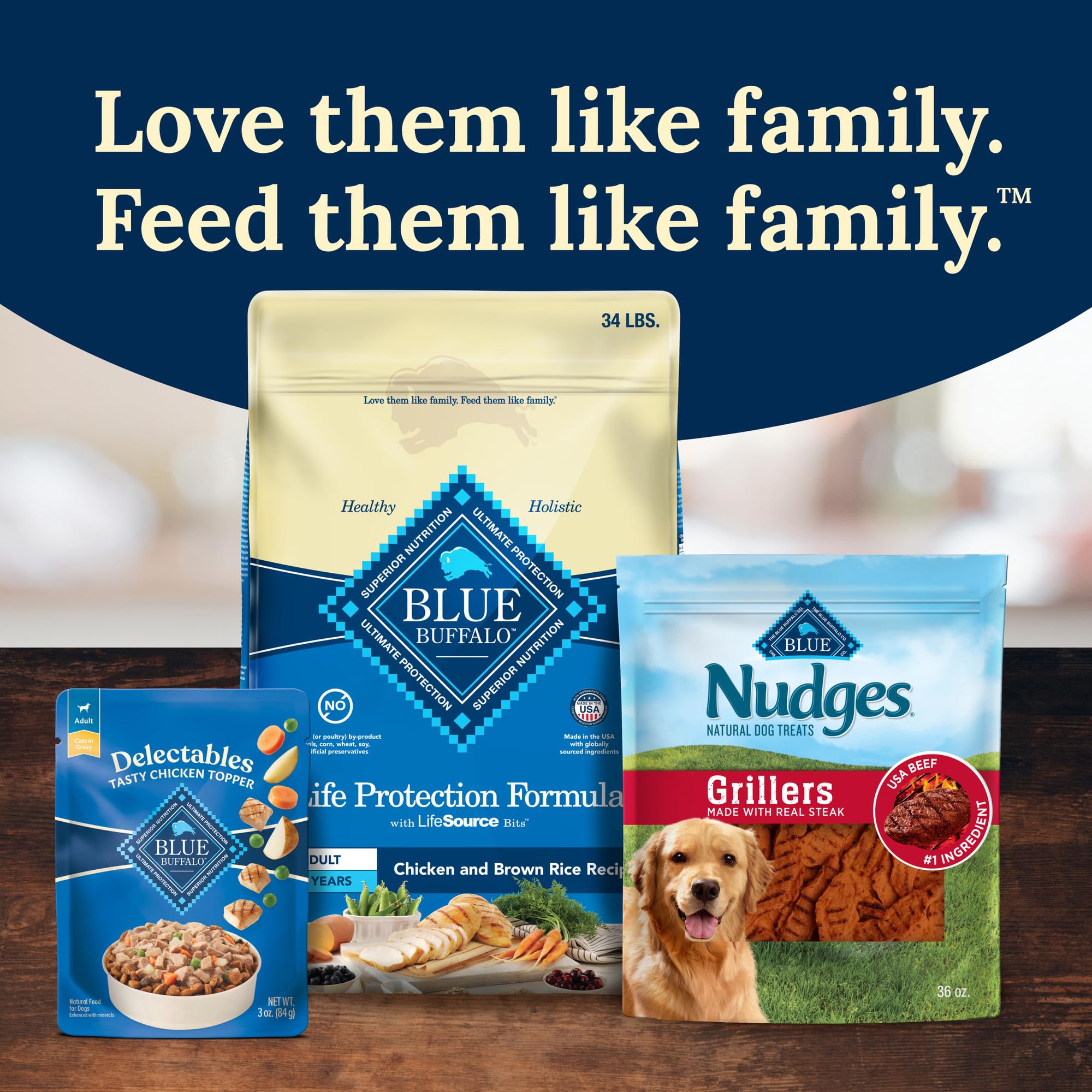 Blue Buffalo Delectables toppers pack-front highlights convenient, single-serve pouches.