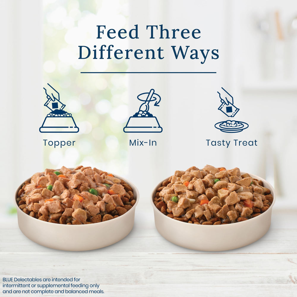 Blue Buffalo Delectables Turkey Topper pouch open offers convenient serving.