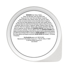 Blue Buffalo Delights beef-first pate in savory juice, supports muscle-friendly meals for small dogs.