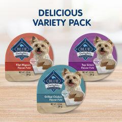 Blue Buffalo Delights chicken cups pate close-up, savory texture and convenient serving