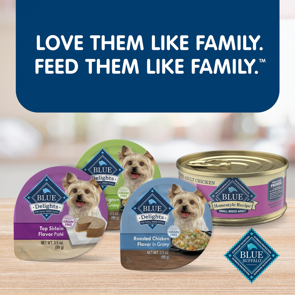Blue Buffalo Delights dog enjoying meal to illustrate palatability for small breeds