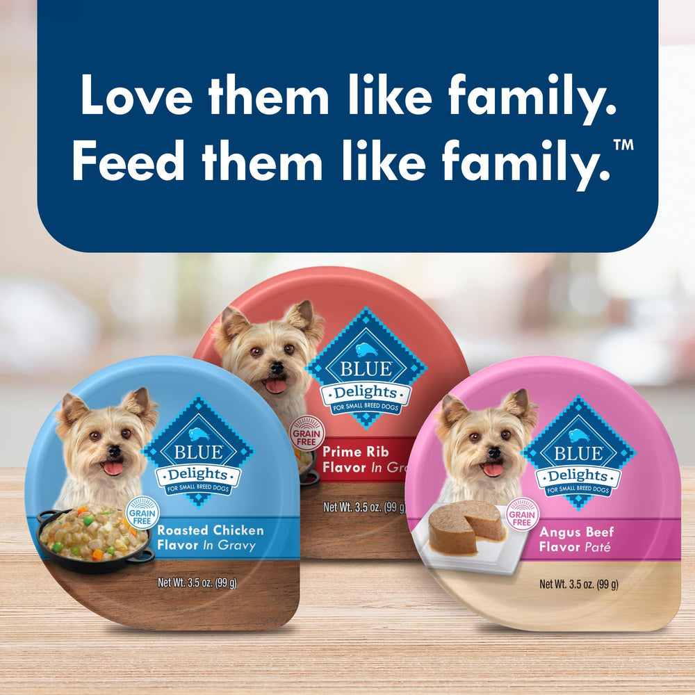 Blue Buffalo Delights grain-free formula supports sensitive stomachs.