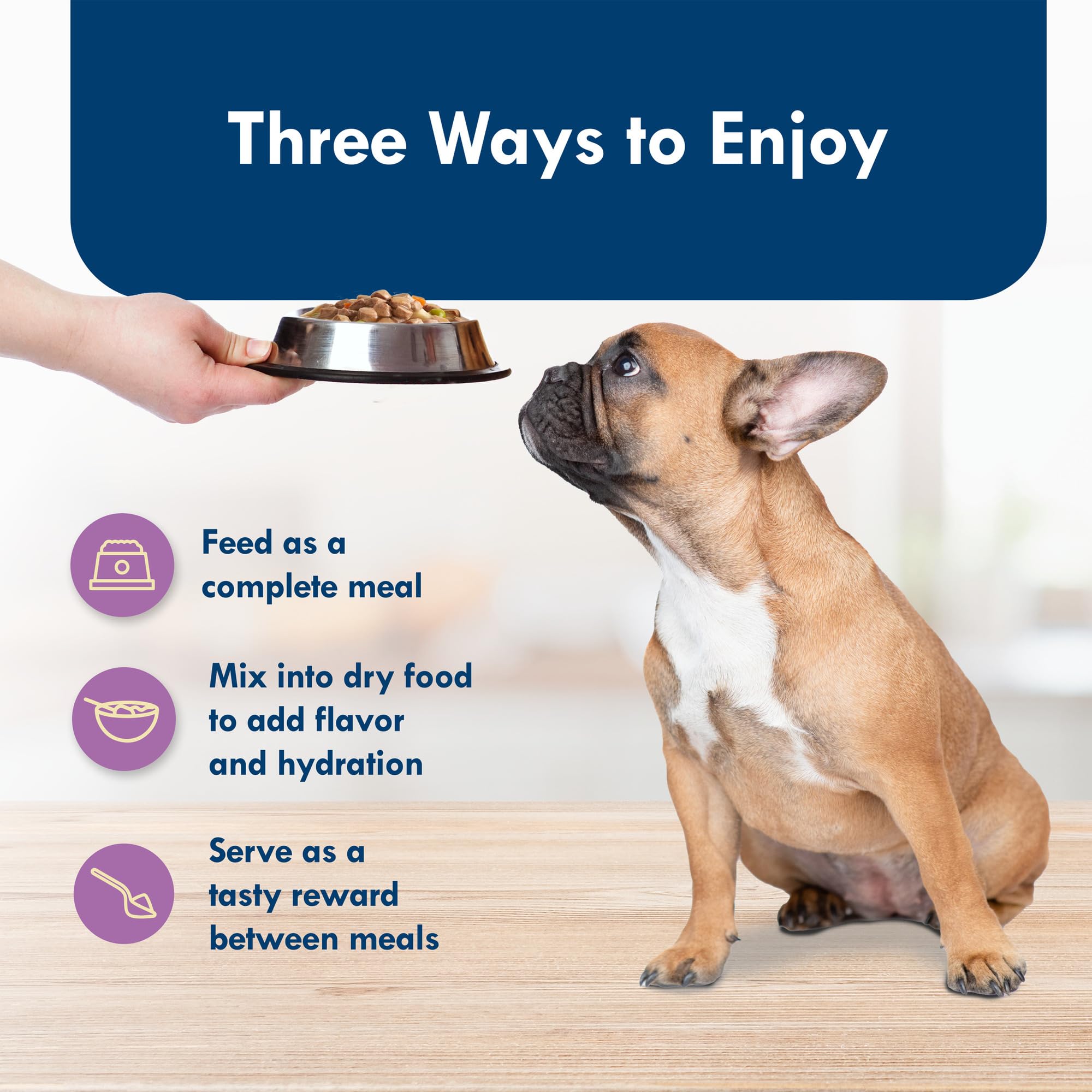 Blue Buffalo Delights packaging image communicates clear ingredient details and benefits.