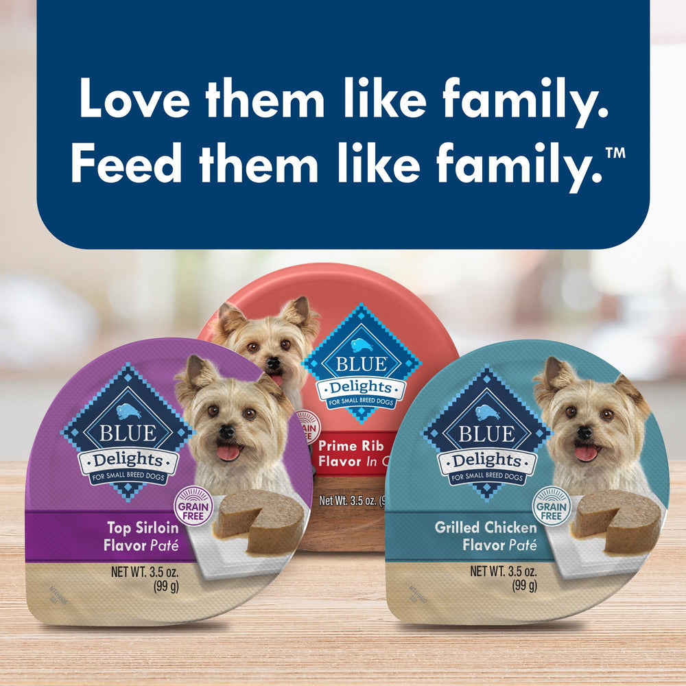 Blue Buffalo Delights small-dog meal image emphasizes variety and portion control.