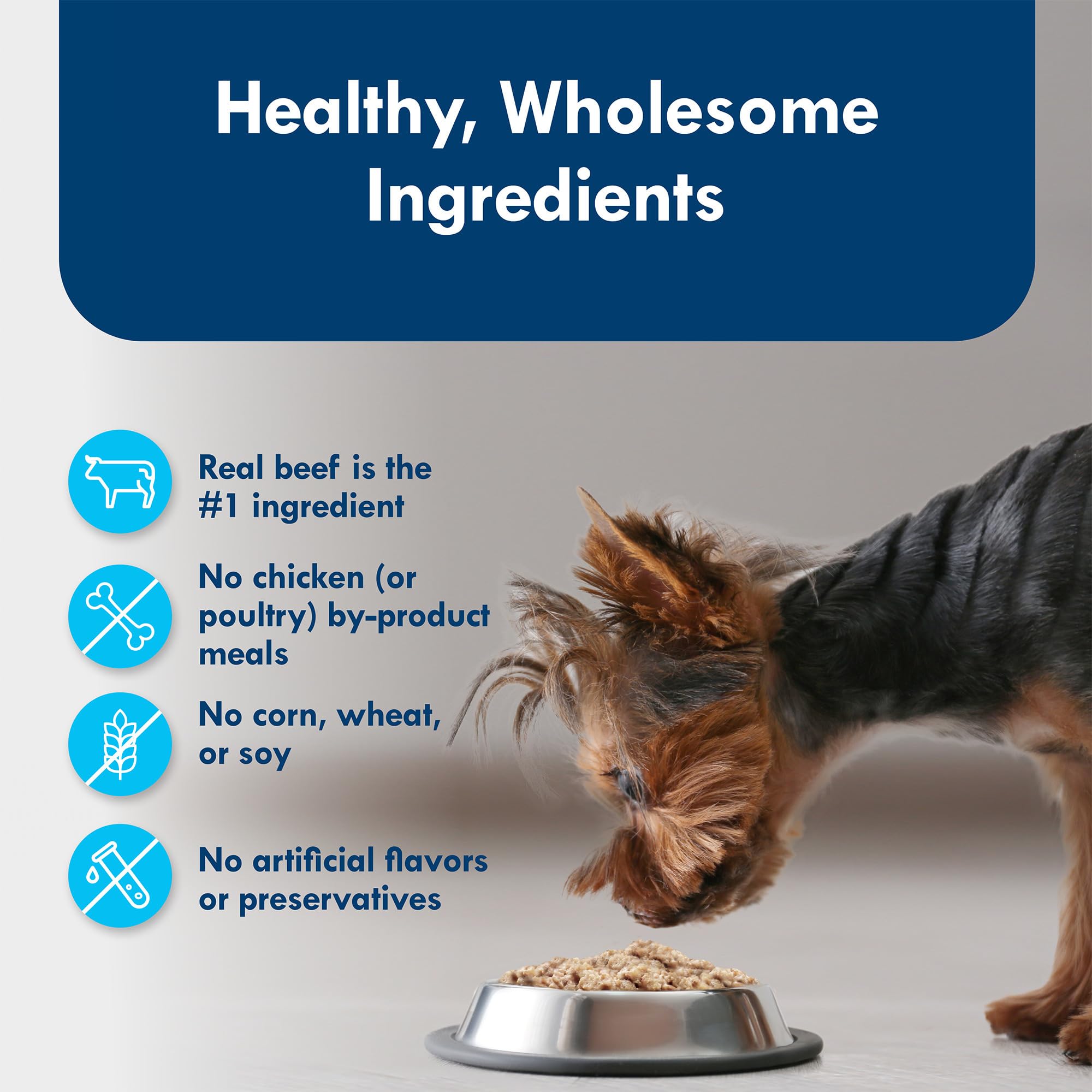 Blue Buffalo Delights Small Breed Pack Label communicates grain-free formula and no poultry by-product meals.