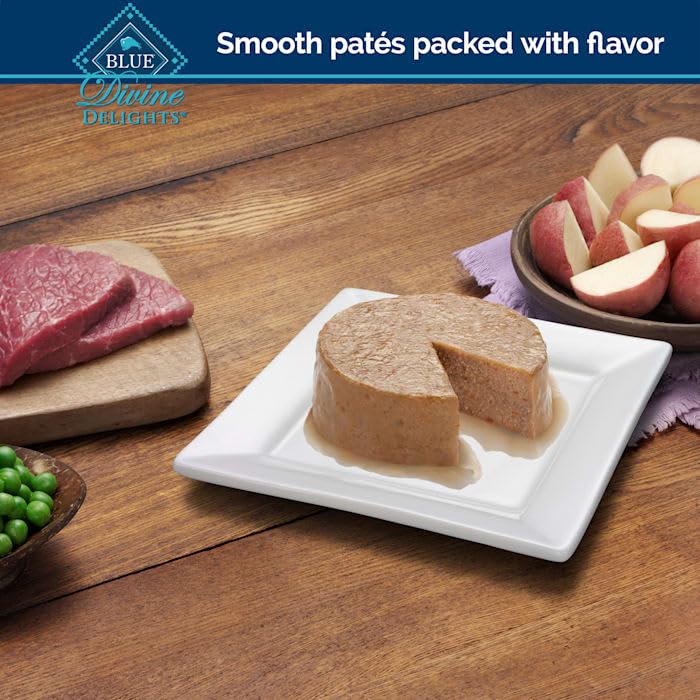Blue Buffalo Delights porterhouse flavor in savory juice highlights real beef first.